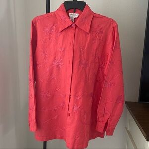 Coldwater Creek Coral Linen Blend Top Resortwear Core Vacation core